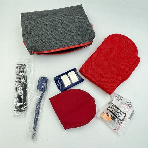 Unbranded Handbags - Travel Amenity Kit Red Eye Mask Earplugs Toothbrush Toothpaste Case New